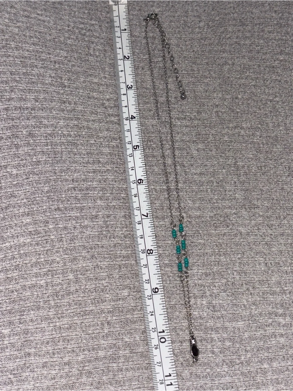 Bohemian theme silver tone blue beaded adjustable chain necklace